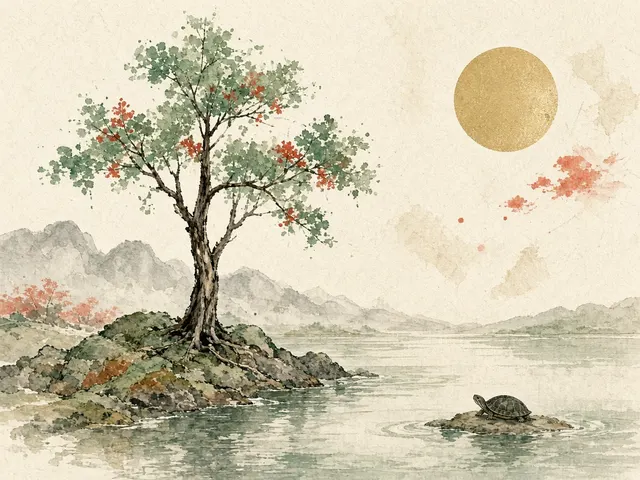 Watercolor of a tree by a river